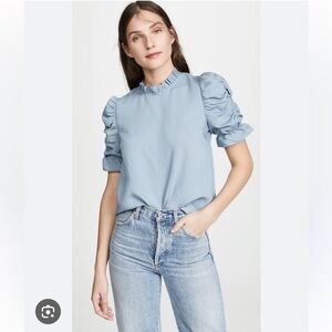 Moon River Light Blue Puff-Sleeve Women's Top